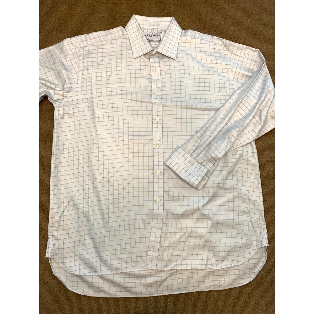Charles Tyrwhitt Dress Shirt Mens 17.5/36 Check Plaid Long Sleeve French Cuff